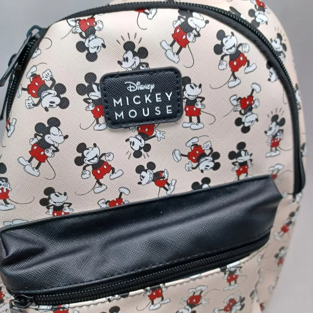 Disney Mickey Mouse Backpack BioWorld Cream Black‎ Red Mini Bag NEW
